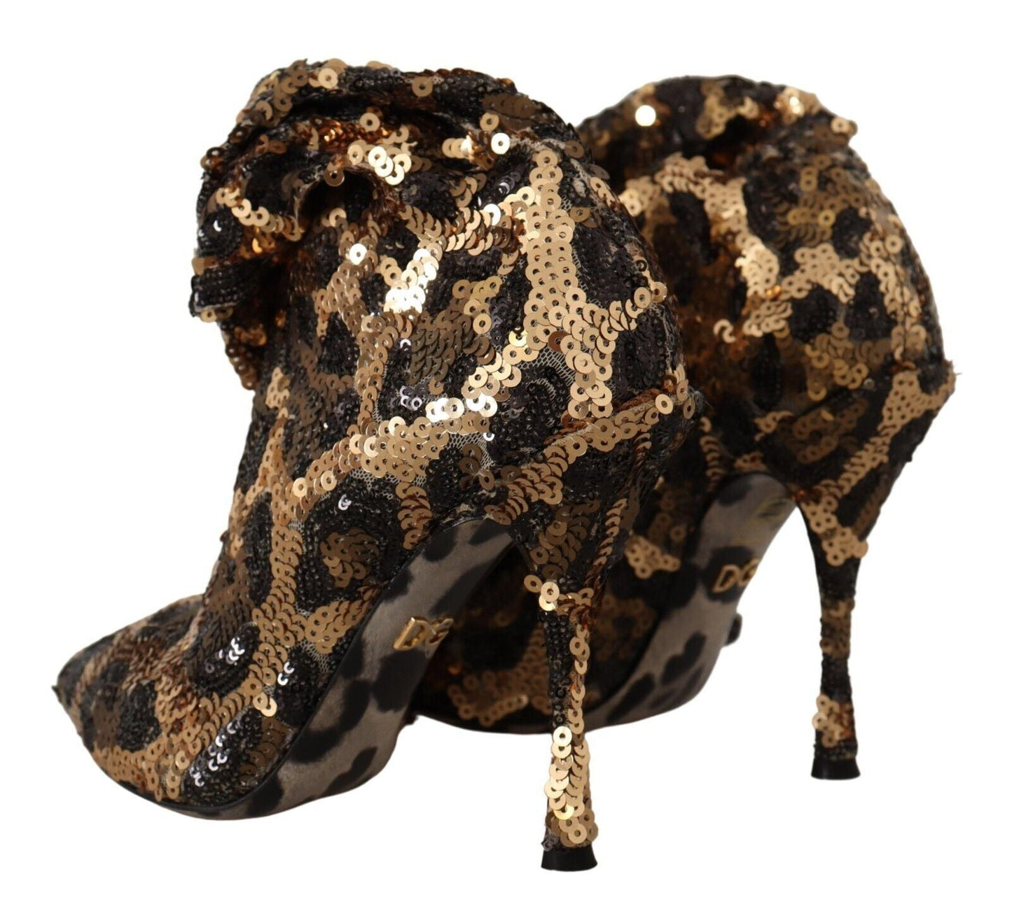 Dolce & Gabbana Gold Leopard Sequins Heels Boots Shoes - SMARTMARTNZ