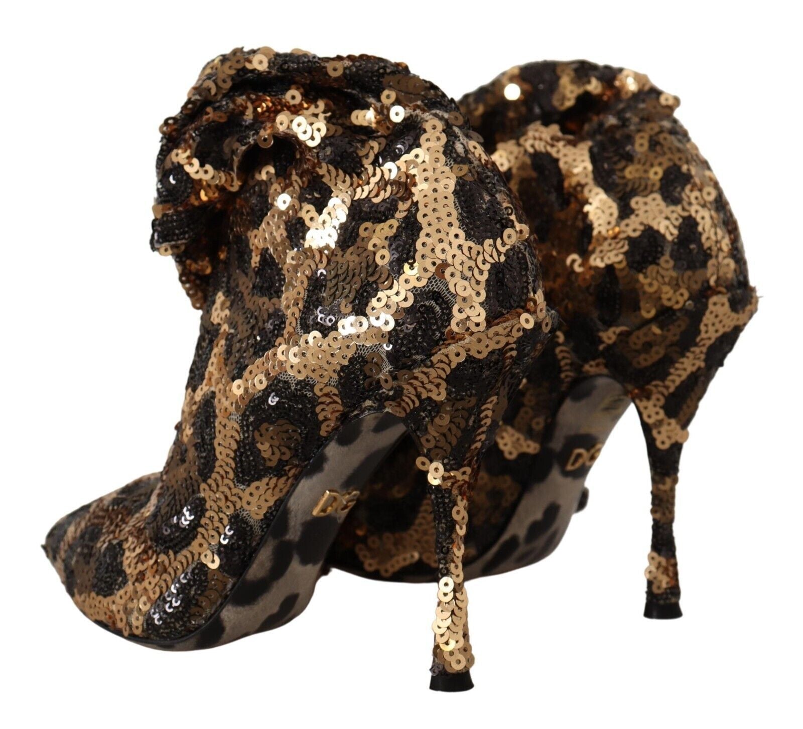 Dolce & Gabbana Gold Leopard Sequins Heels Boots Shoes - SMARTMARTNZ