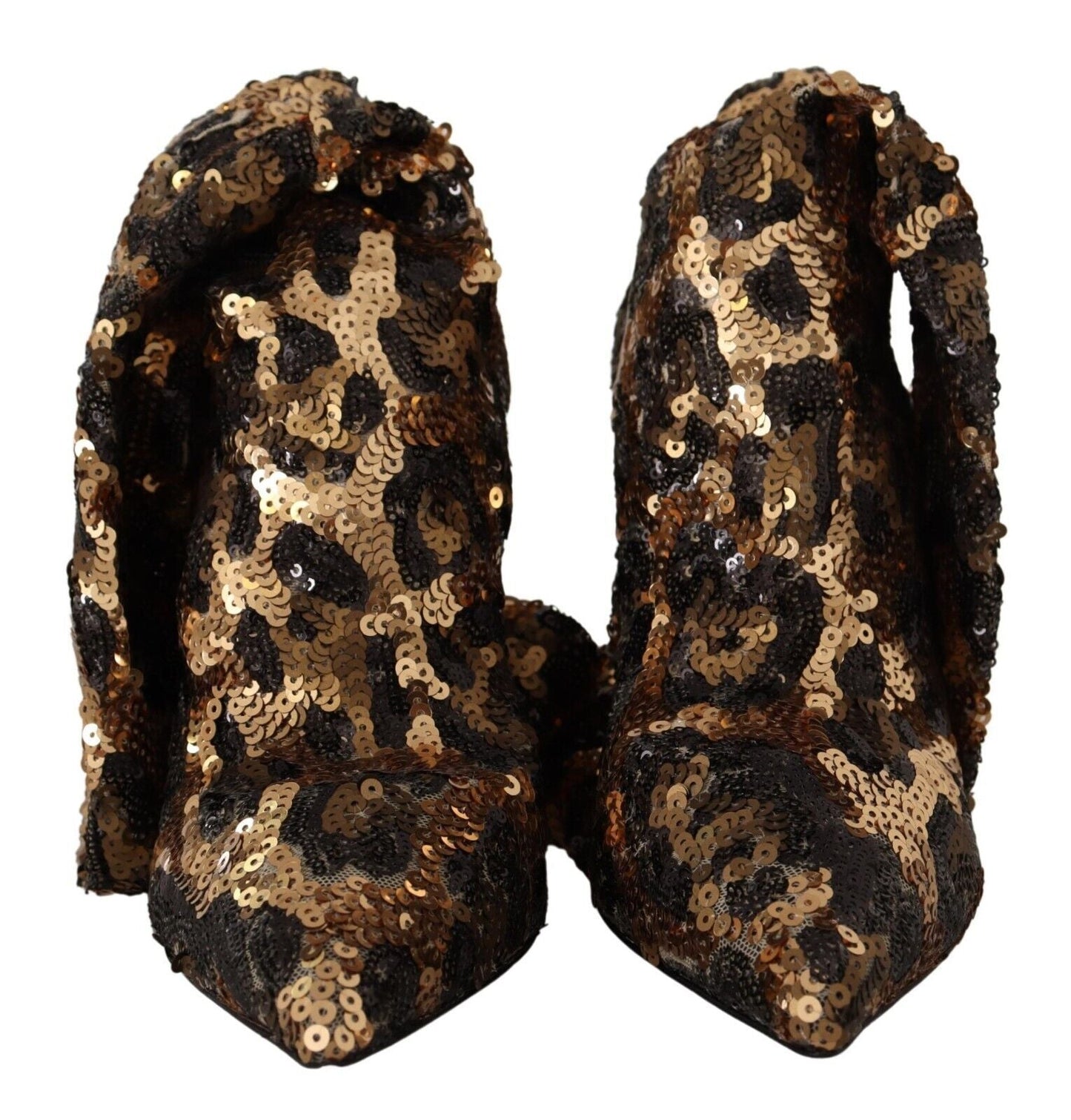 Dolce & Gabbana Gold Leopard Sequins Heels Boots Shoes - SMARTMARTNZ
