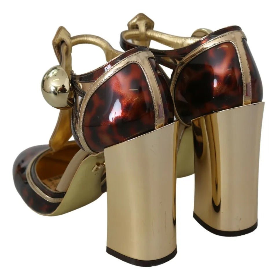 Dolce & Gabbana Gold Leopard T - strap Pumps Sandals Shoes - SMARTMARTNZ