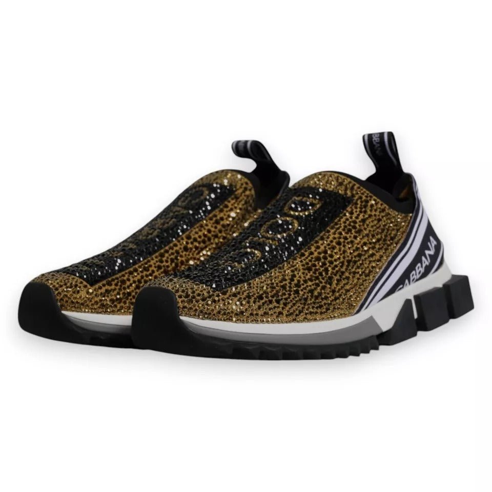 Dolce & Gabbana Gold Rhinestones Sorrento Sneakers Shoes - SMARTMARTNZ