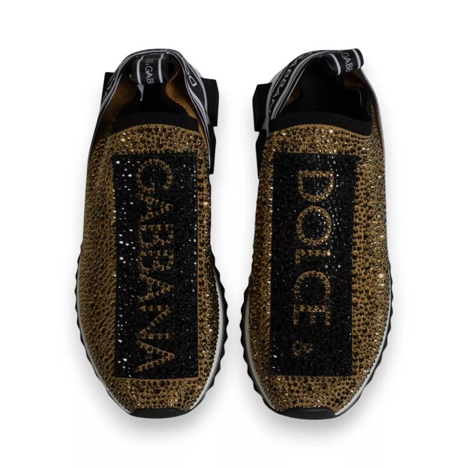 Dolce & Gabbana Gold Rhinestones Sorrento Sneakers Shoes - SMARTMARTNZ