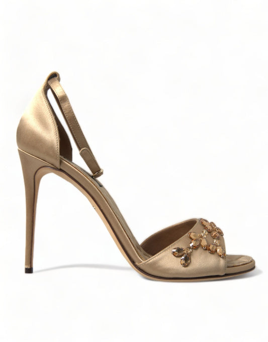 Dolce & Gabbana Gold Satin Ankle Strap Crystal Sandals Shoes - SMARTMARTNZ