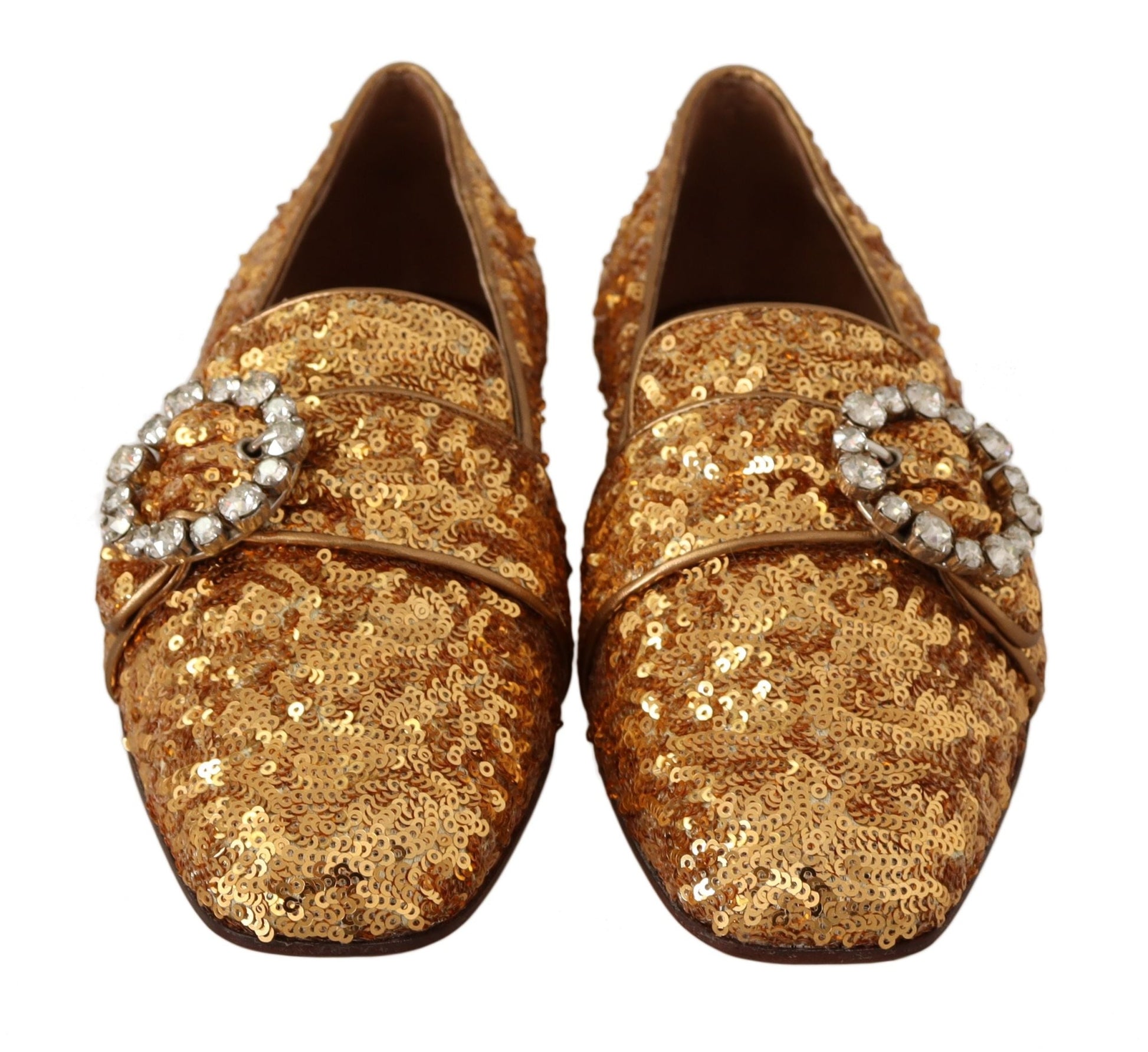 Dolce & Gabbana Gold Sequin Crystal Flat Women Loafers Shoes - SMARTMARTNZ