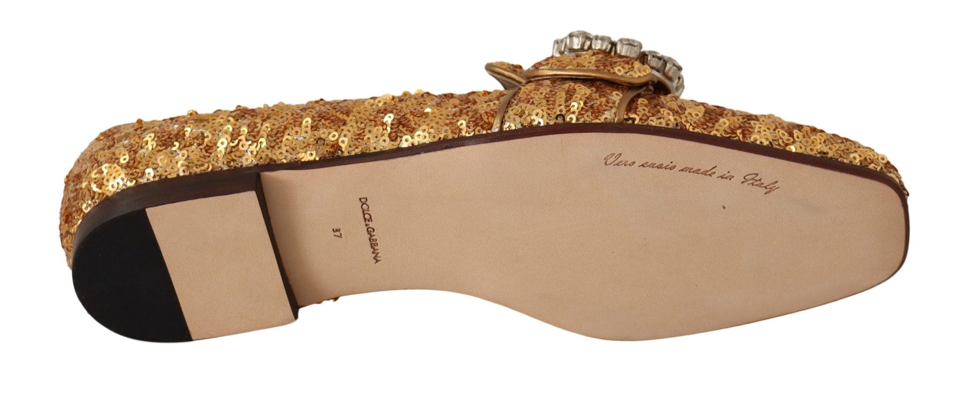 Dolce & Gabbana Gold Sequin Crystal Flat Women Loafers Shoes - SMARTMARTNZ