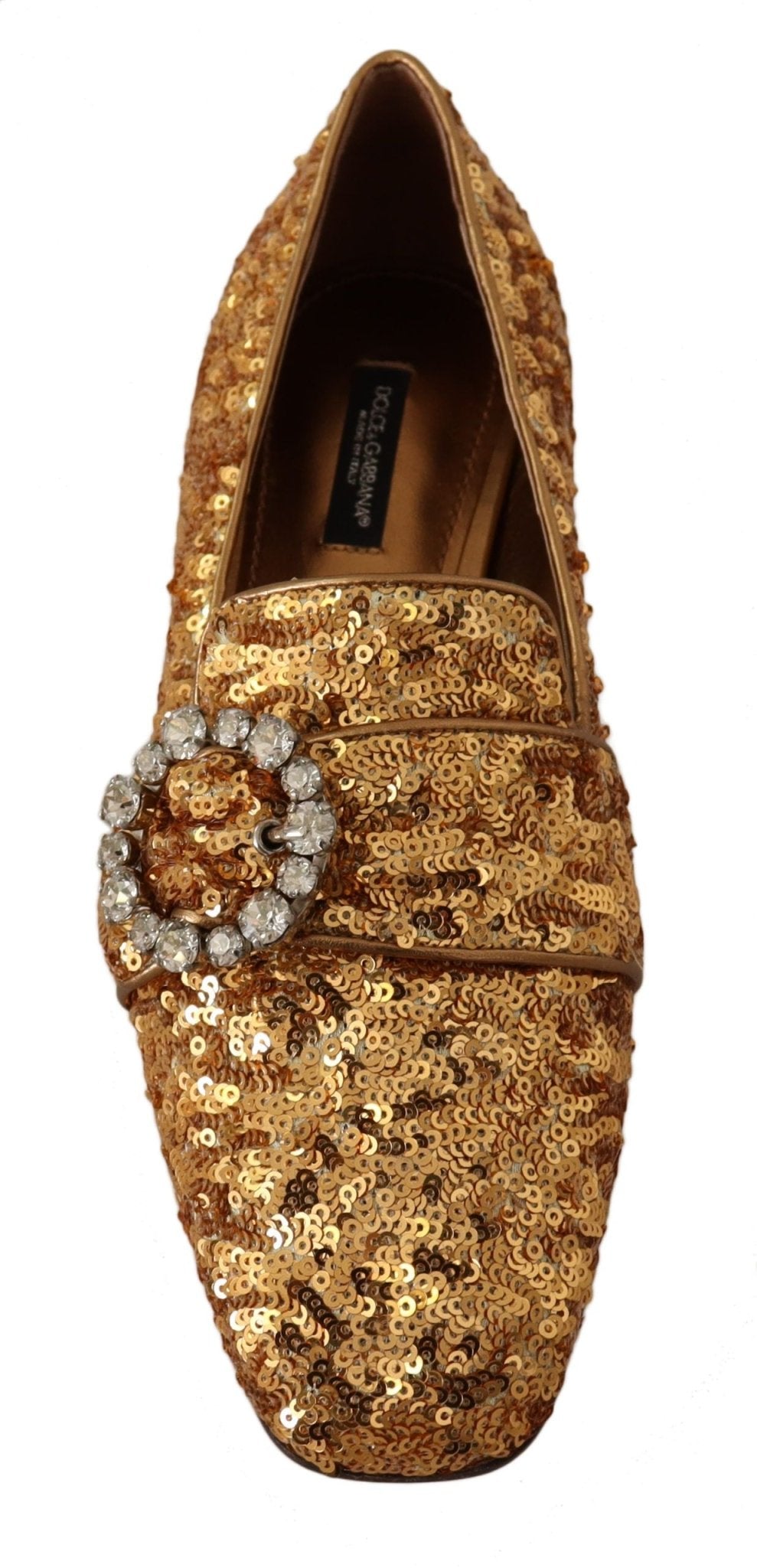 Dolce & Gabbana Gold Sequin Crystal Flat Women Loafers Shoes - SMARTMARTNZ
