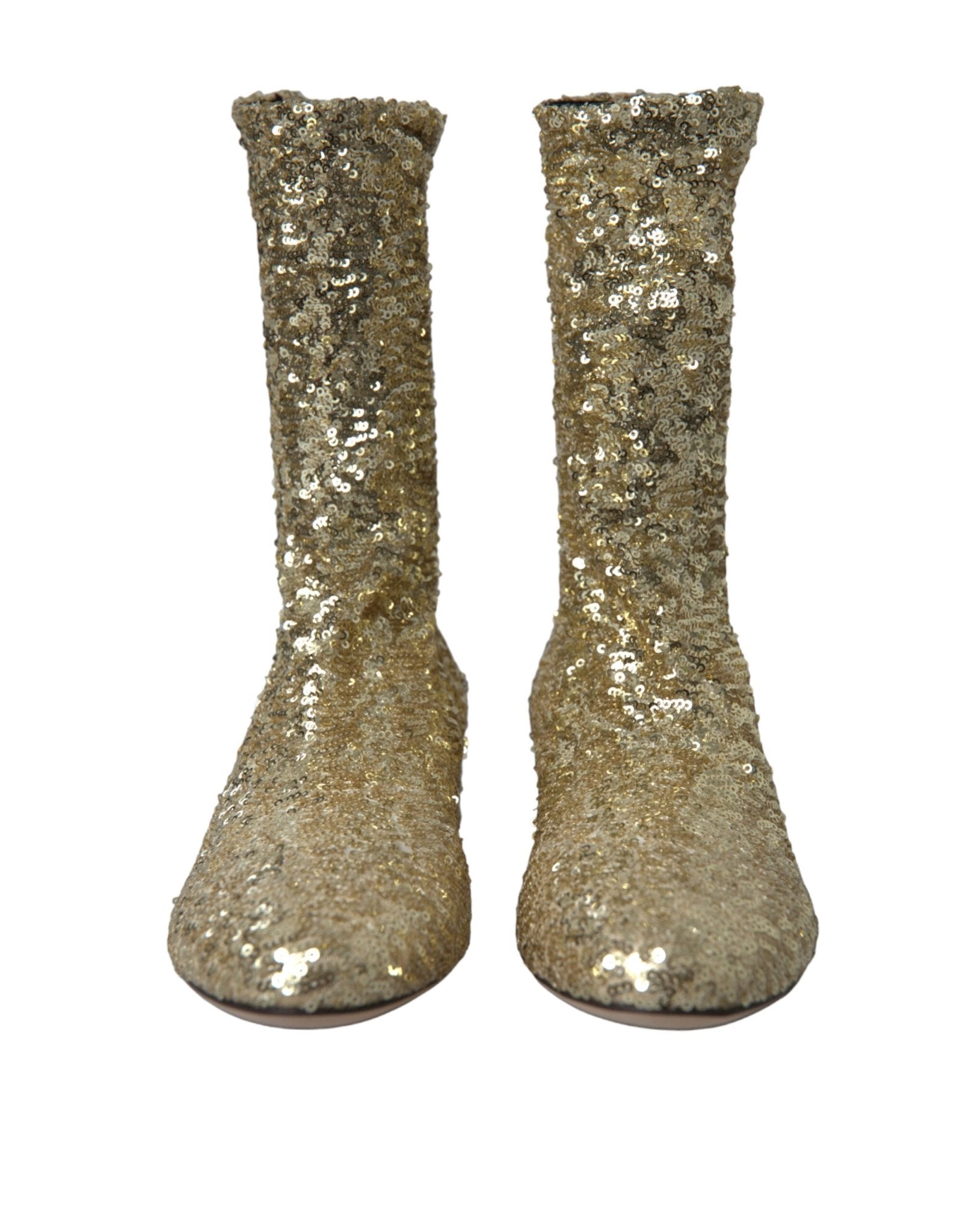 Dolce & Gabbana Gold Sequined Short Boots Stretch Shoes - SMARTMARTNZ