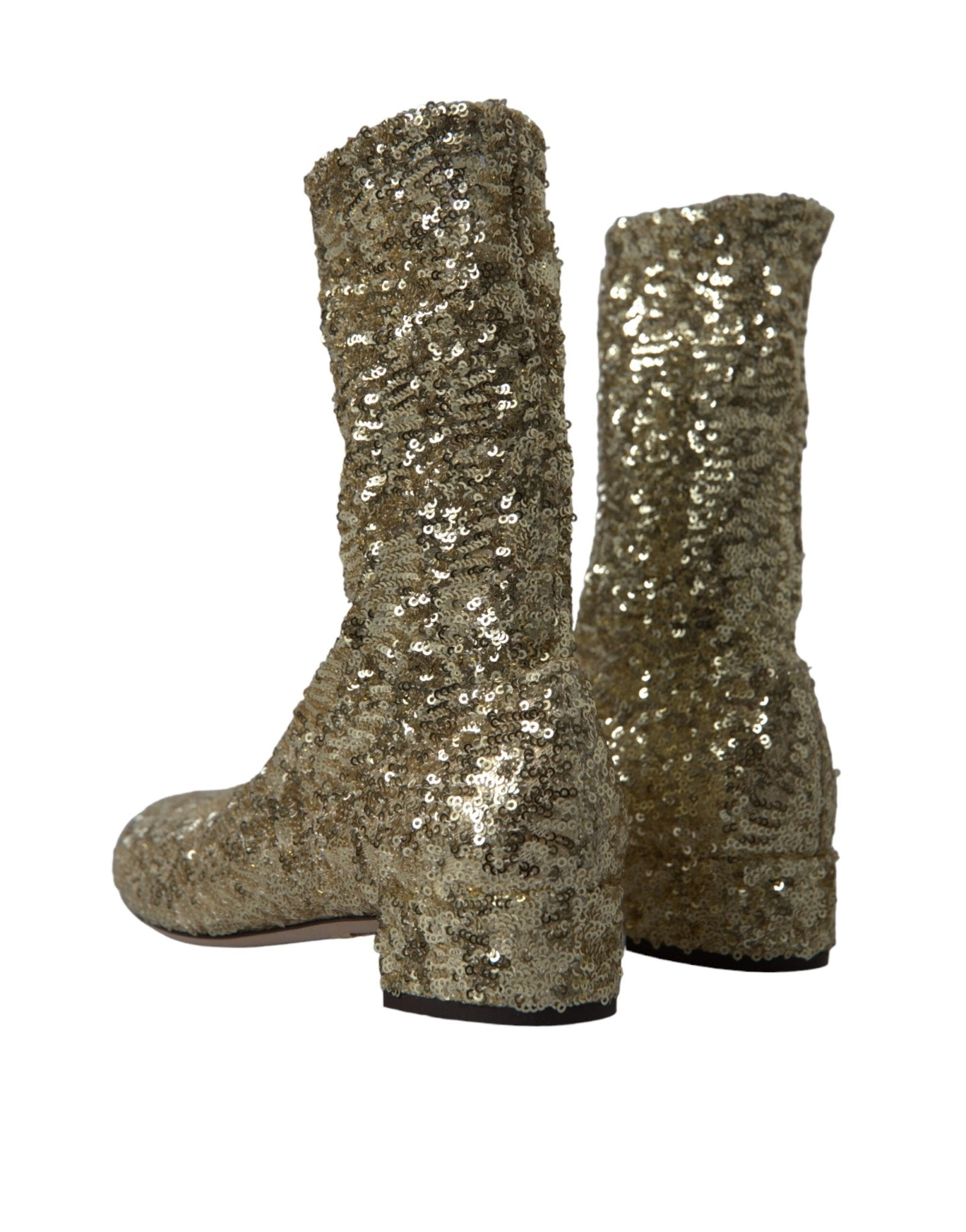 Dolce & Gabbana Gold Sequined Short Boots Stretch Shoes - SMARTMARTNZ