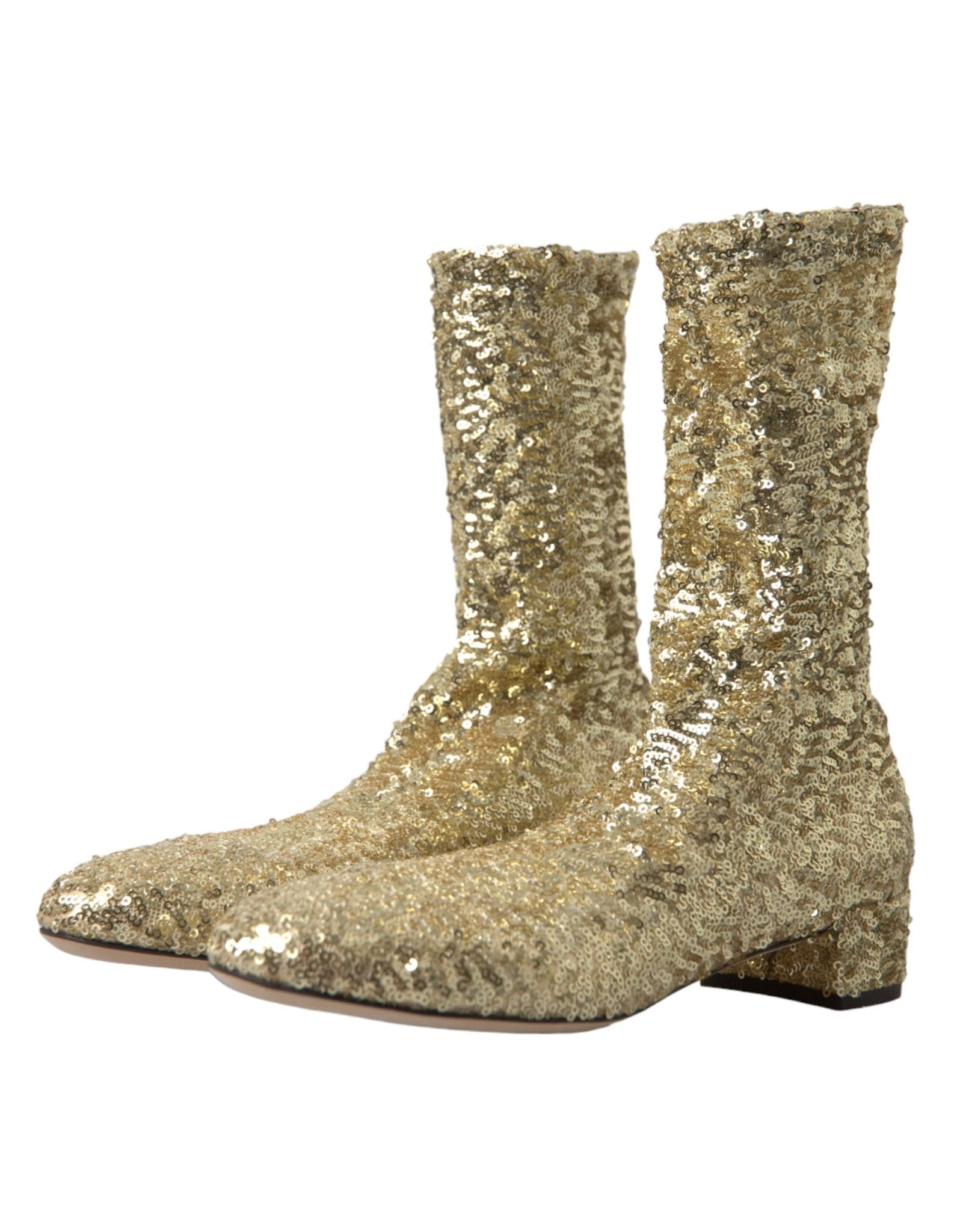 Dolce & Gabbana Gold Sequined Short Boots Stretch Shoes - SMARTMARTNZ