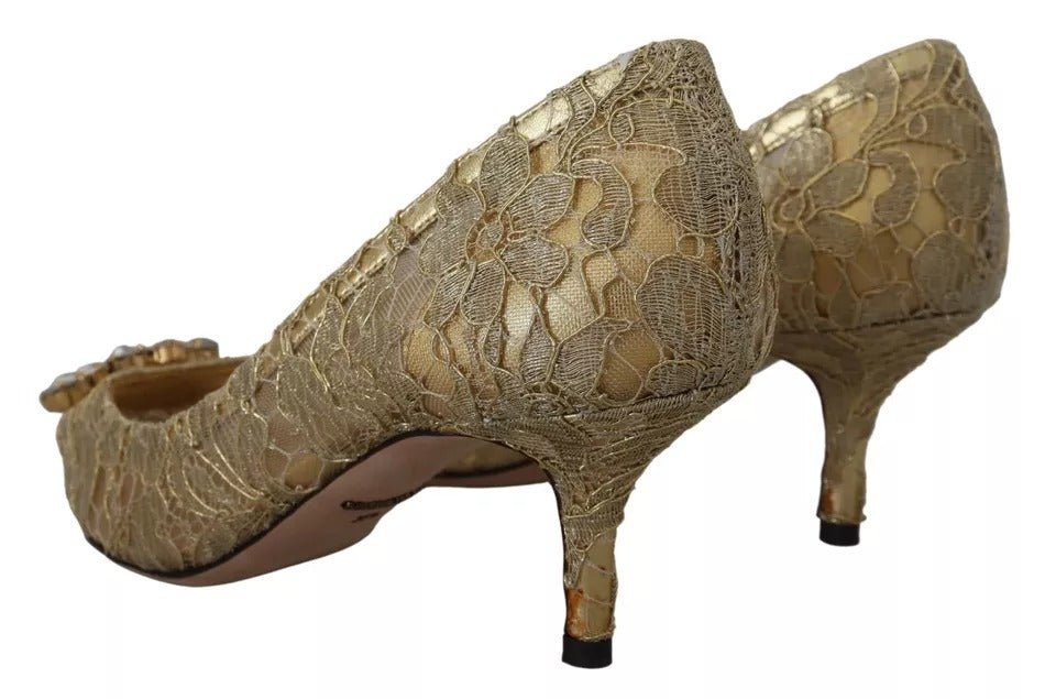 Dolce & Gabbana Gold Taormina Lace Crystal Heels Pumps Shoes - SMARTMARTNZ