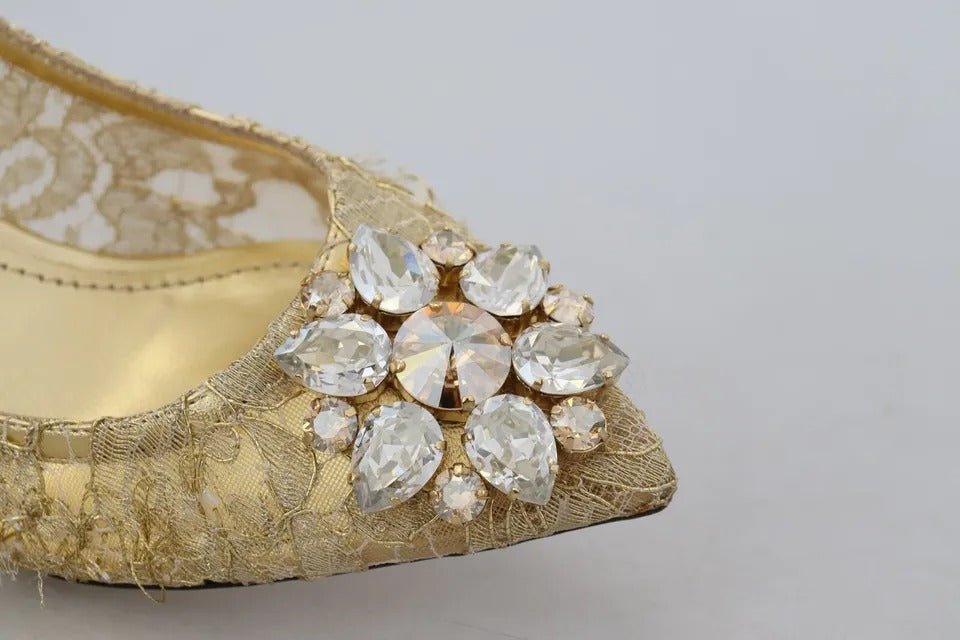 Dolce & Gabbana Gold Taormina Lace Crystal Heels Pumps Shoes - SMARTMARTNZ