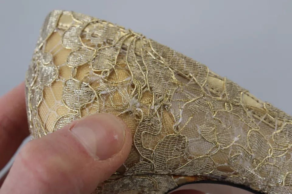 Dolce & Gabbana Gold Taormina Lace Crystal Heels Pumps Shoes - SMARTMARTNZ