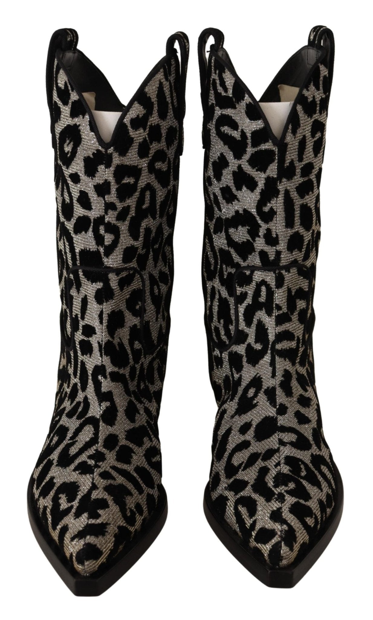 Dolce & Gabbana Gray Black Leopard Cowboy Boots Shoes - SMARTMARTNZ