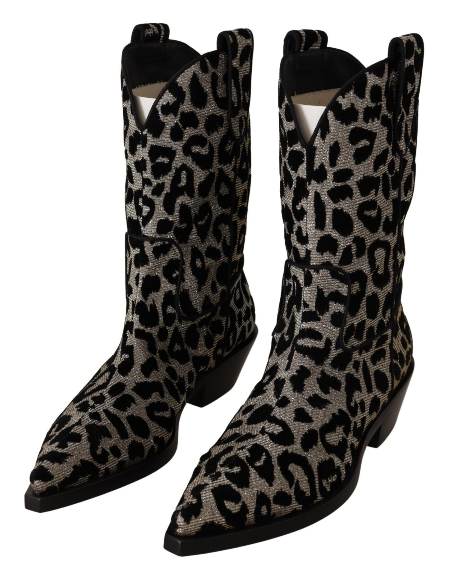 Dolce & Gabbana Gray Black Leopard Cowboy Boots Shoes - SMARTMARTNZ