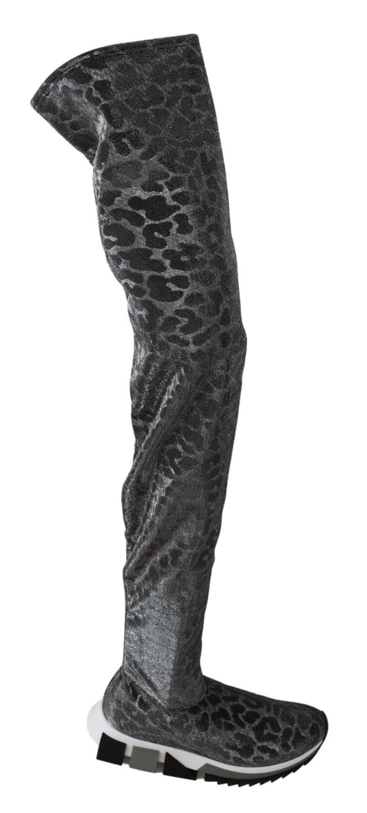 Dolce & Gabbana Gray Leopard High Top Sneakers Booties Shoes - SMARTMARTNZ