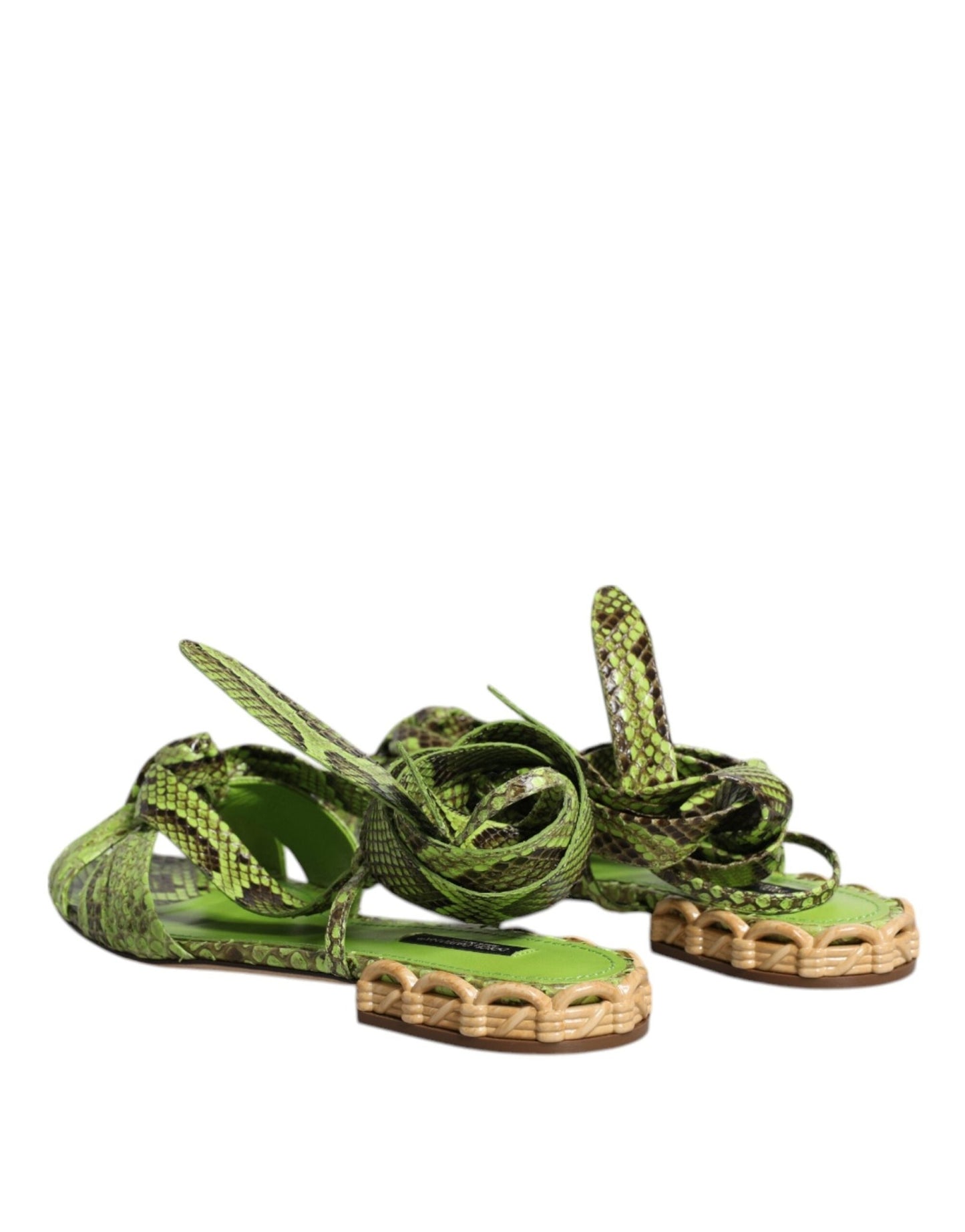 Dolce & Gabbana Green Animal Print Ankle Wrap Sandals Shoes - SMARTMARTNZ