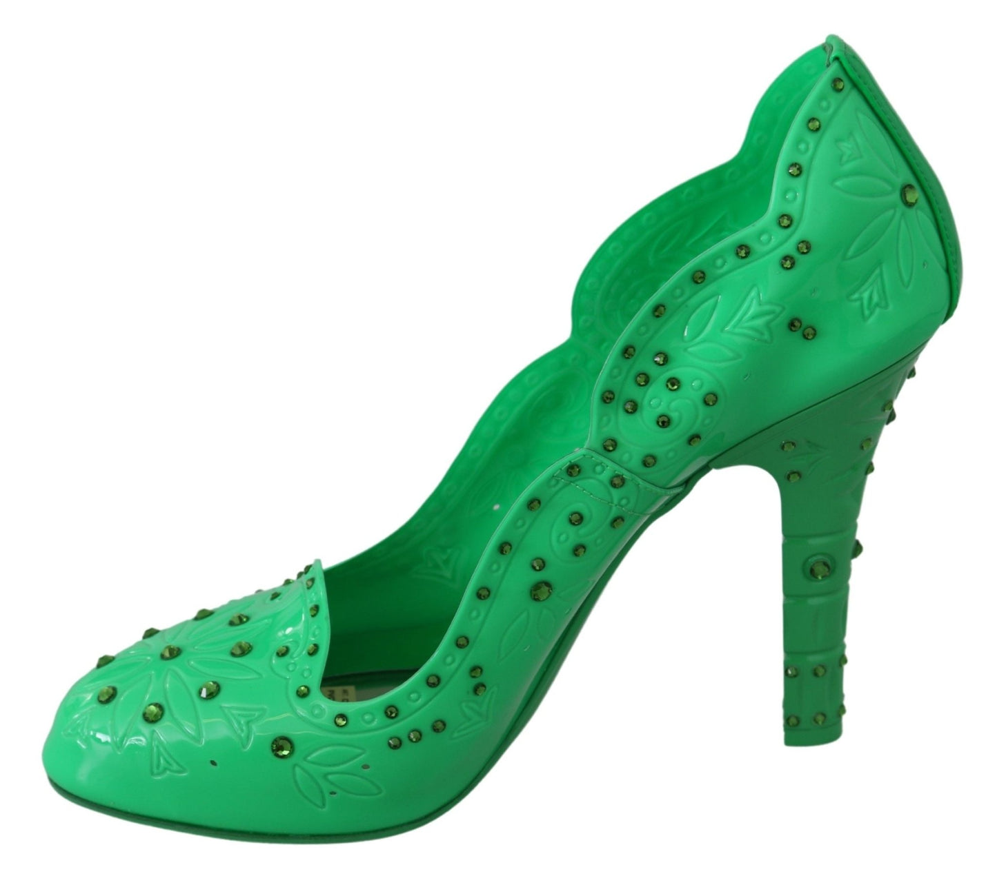 Dolce & Gabbana Green Crystal Floral CINDERELLA Heels Shoes - SMARTMARTNZ