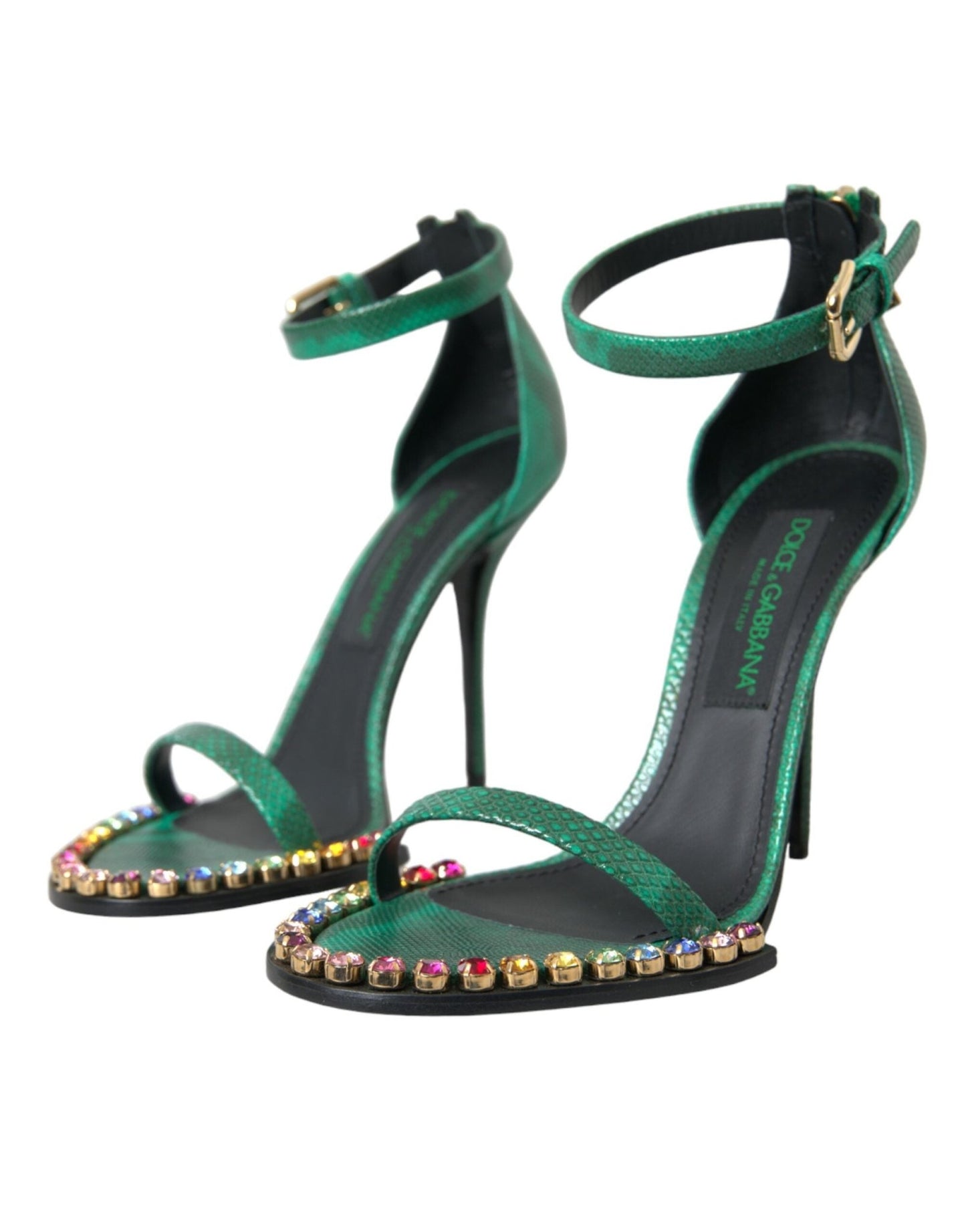 Dolce & Gabbana Green Exotic Leather Crystal Sandals Shoes - SMARTMARTNZ
