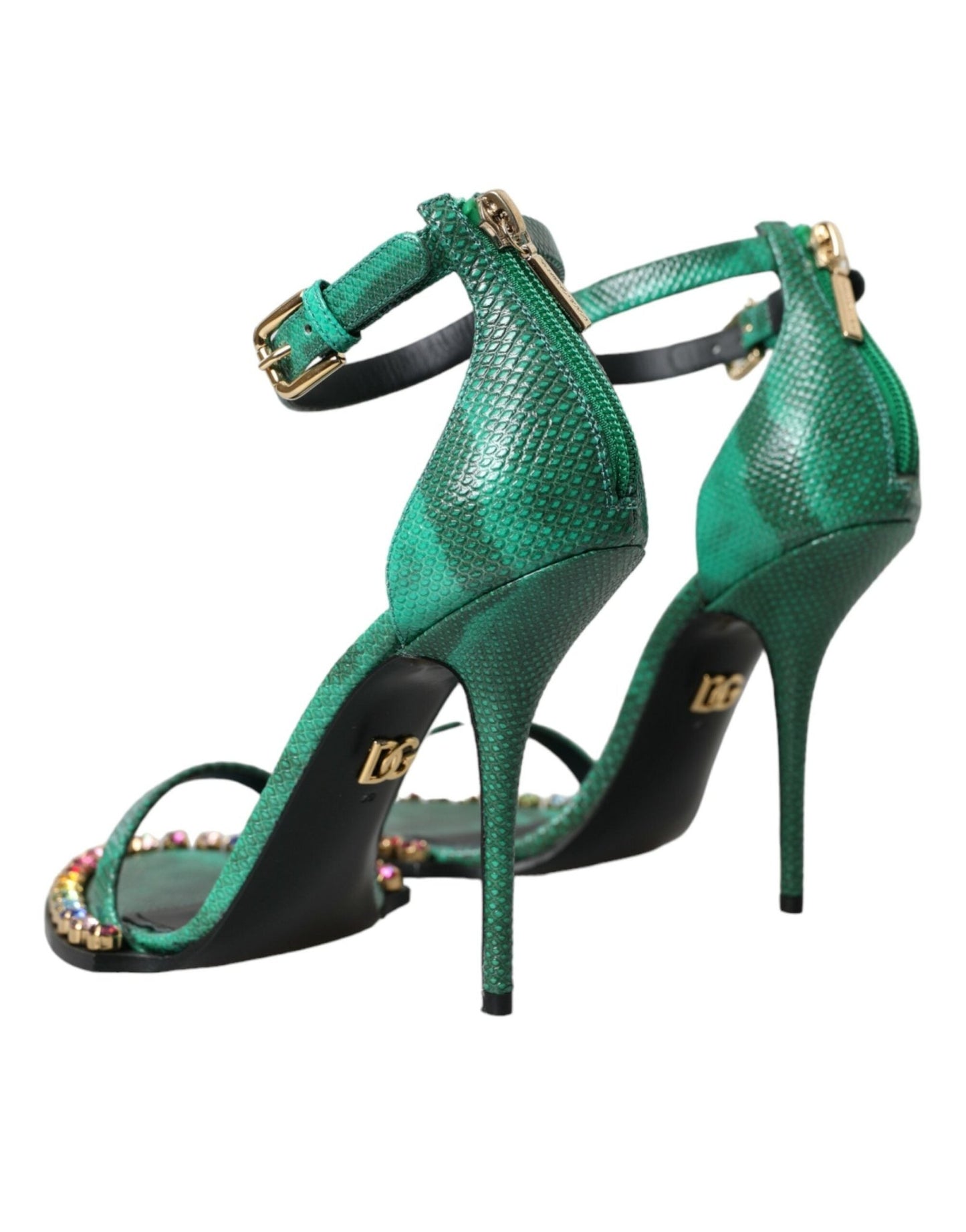 Dolce & Gabbana Green Exotic Leather Crystal Sandals Shoes - SMARTMARTNZ