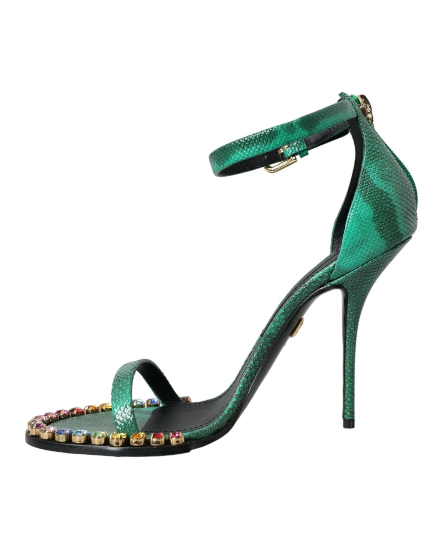 Dolce & Gabbana Green Exotic Leather Crystal Sandals Shoes - SMARTMARTNZ