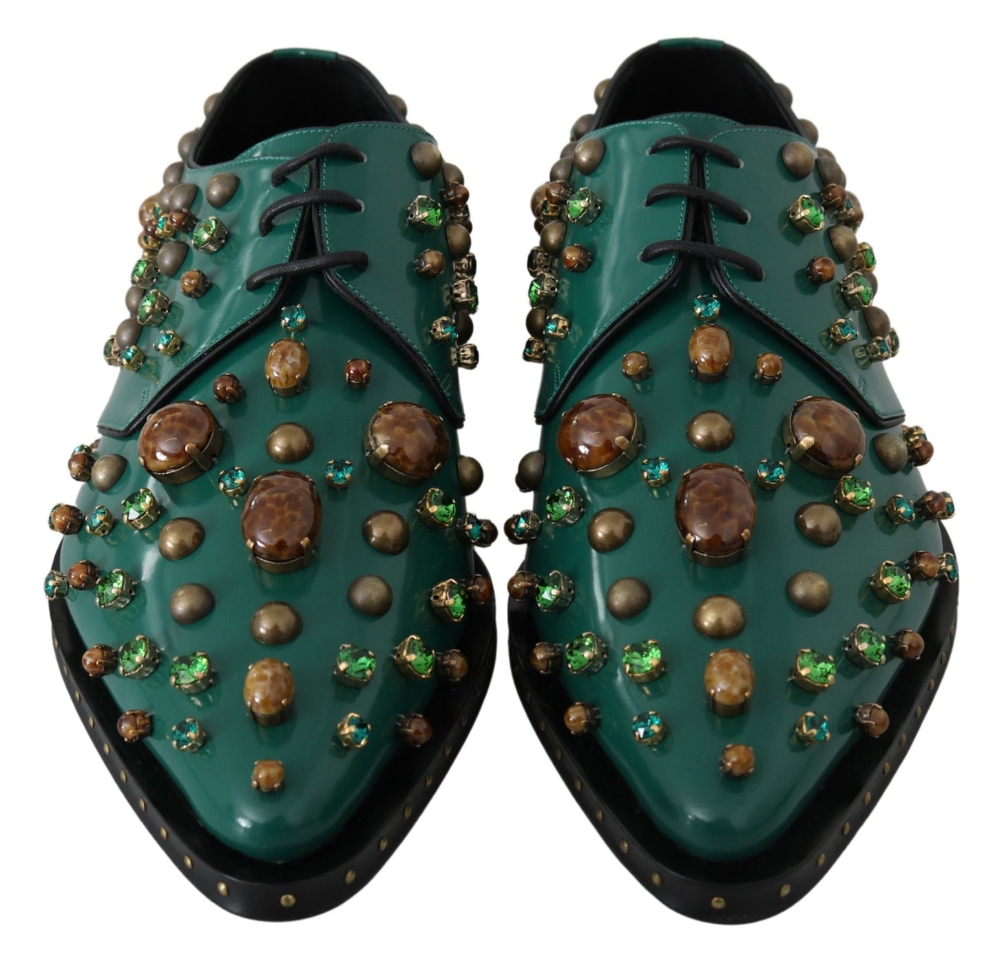 Dolce & Gabbana Green Leather Crystal Dress Broque Shoes - SMARTMARTNZ