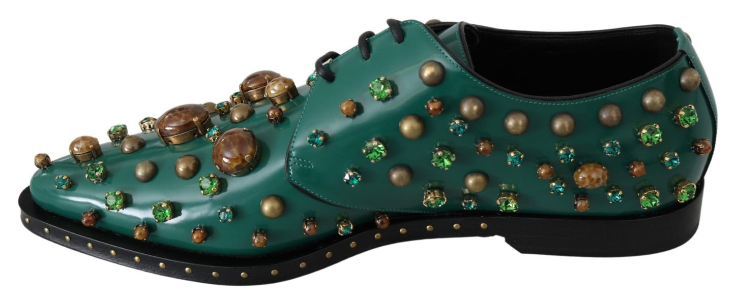 Dolce & Gabbana Green Leather Crystal Dress Broque Shoes - SMARTMARTNZ