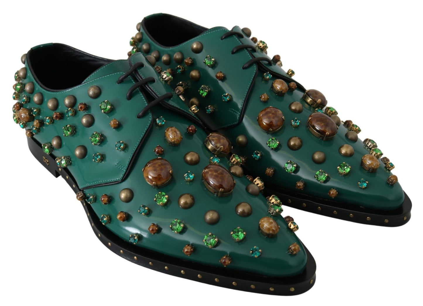 Dolce & Gabbana Green Leather Crystal Dress Broque Shoes - SMARTMARTNZ