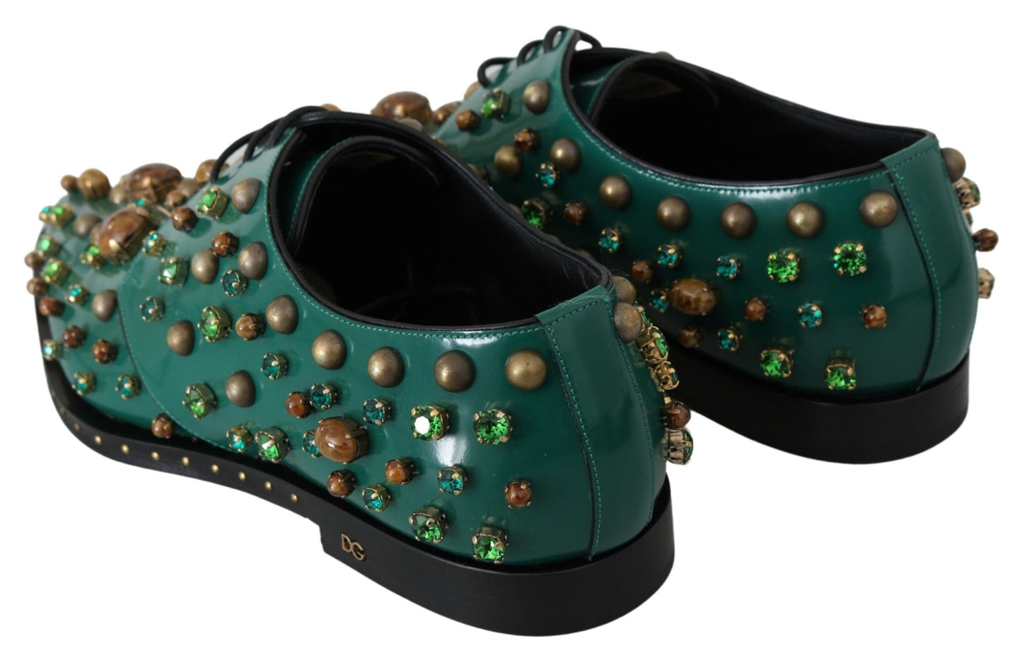 Dolce & Gabbana Green Leather Crystal Dress Broque Shoes - SMARTMARTNZ