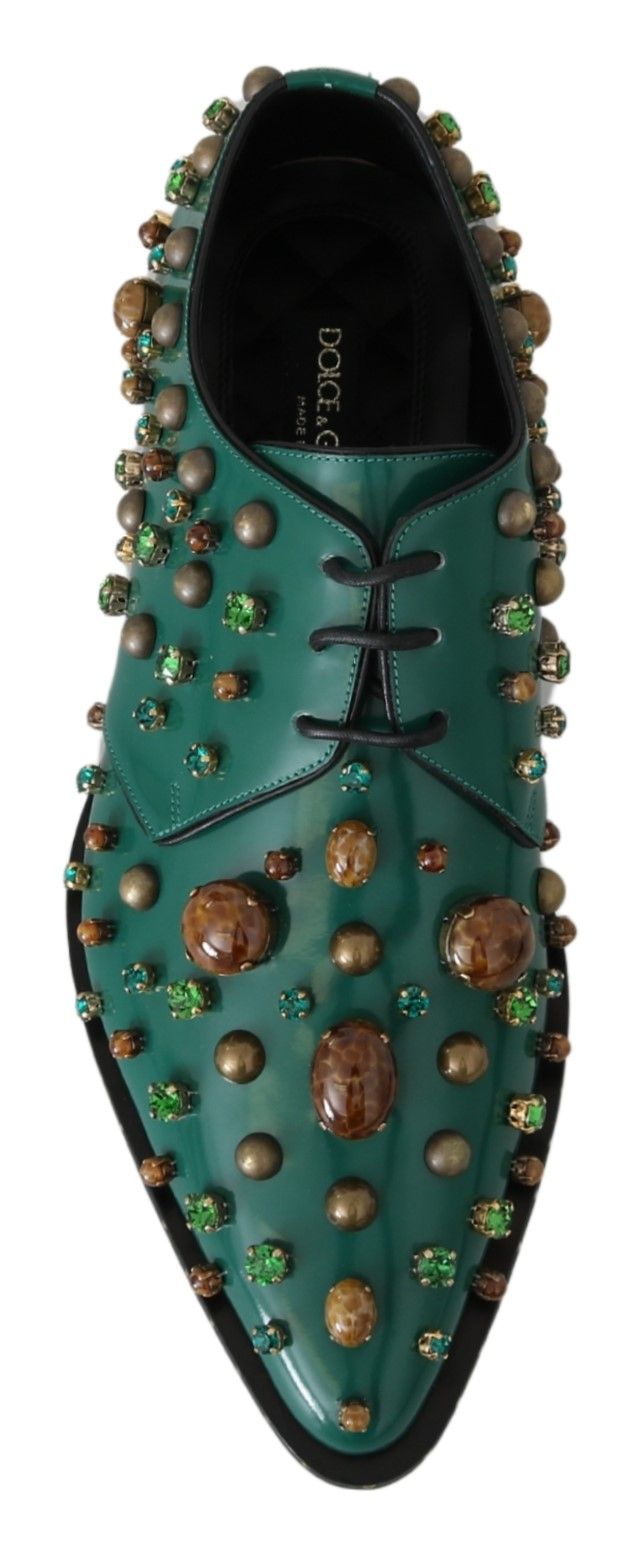 Dolce & Gabbana Green Leather Crystal Dress Broque Shoes - SMARTMARTNZ