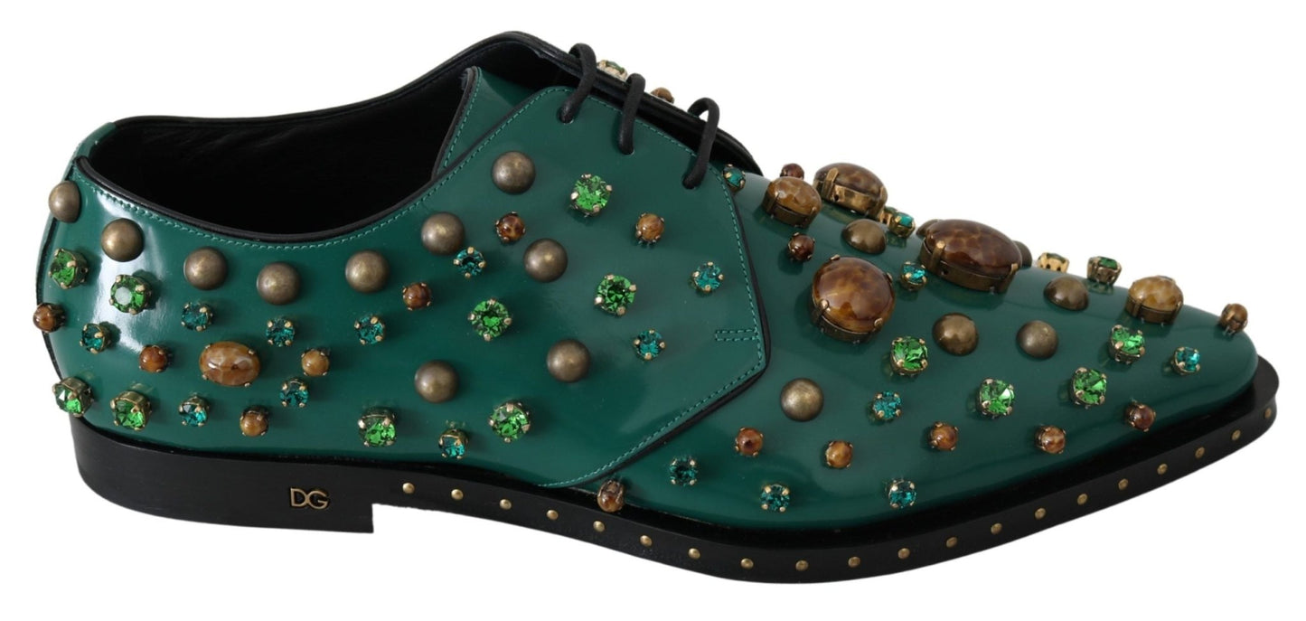 Dolce & Gabbana Green Leather Crystal Dress Broque Shoes - SMARTMARTNZ