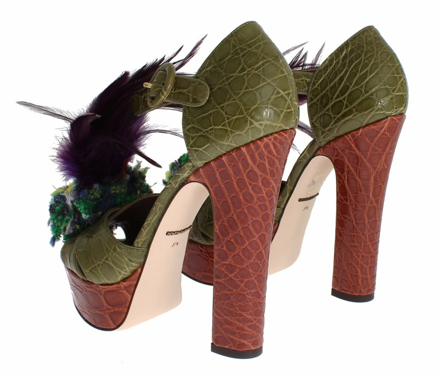 Dolce & Gabbana Green Leather Crystal Platform Sandal Shoes - SMARTMARTNZ