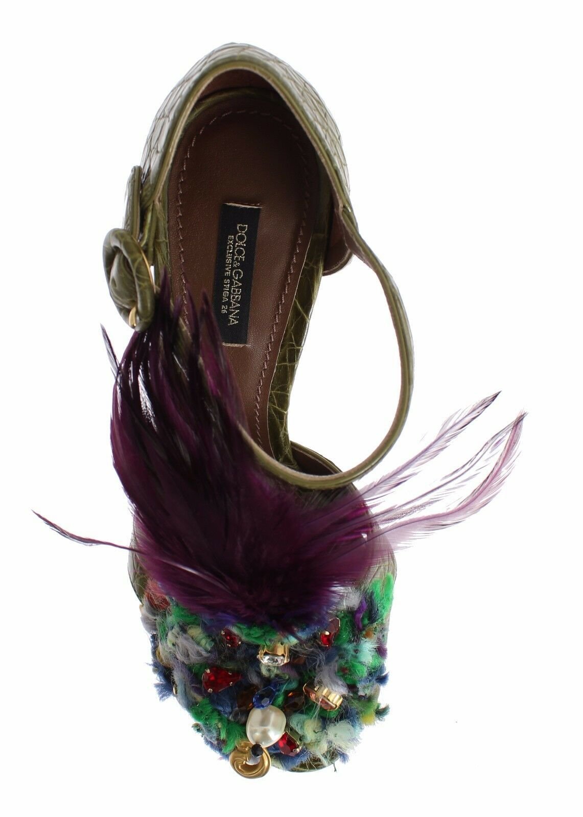 Dolce & Gabbana Green Leather Crystal Platform Sandal Shoes - SMARTMARTNZ