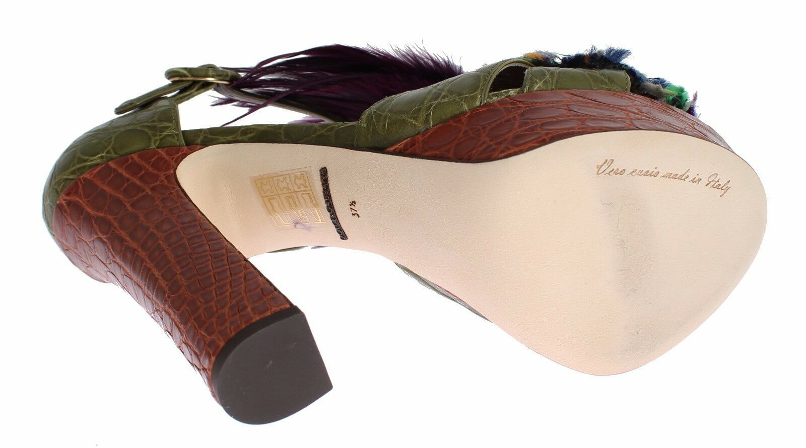 Dolce & Gabbana Green Leather Crystal Platform Sandal Shoes - SMARTMARTNZ