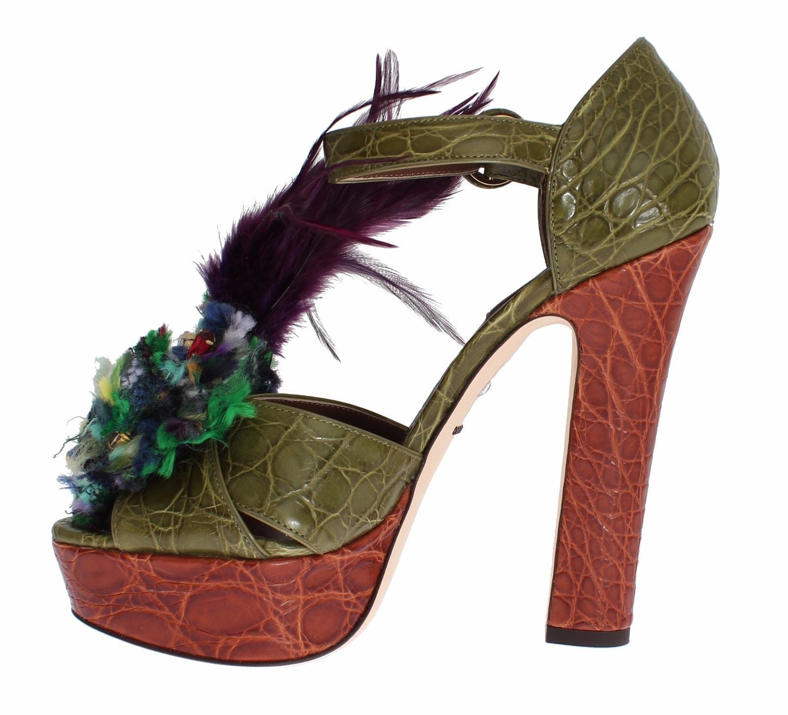 Dolce & Gabbana Green Leather Crystal Platform Sandal Shoes - SMARTMARTNZ