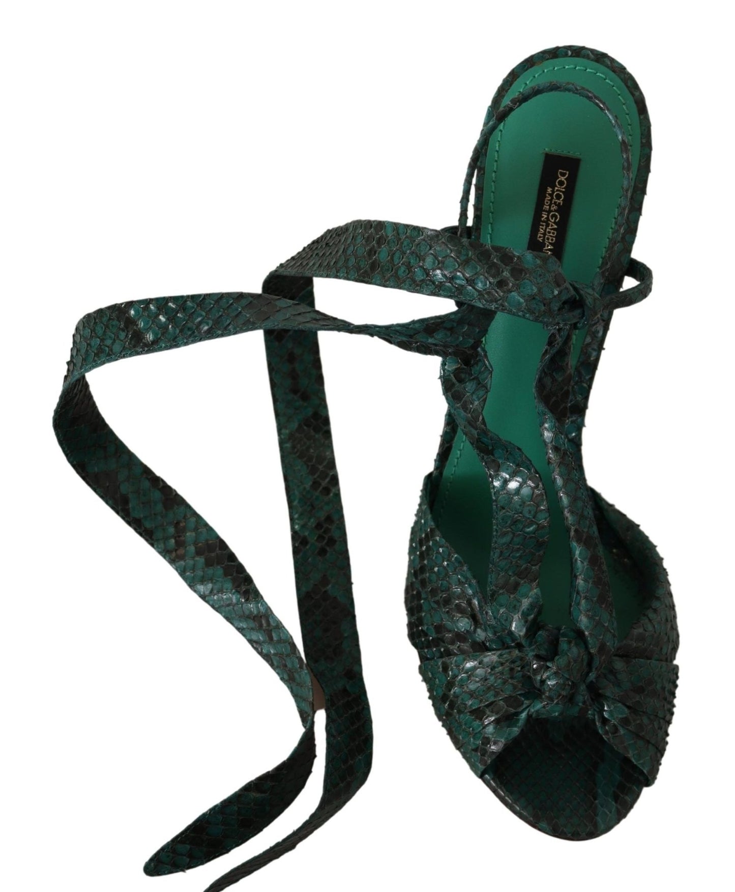 Dolce & Gabbana Green Python Strap Sandals Heels Shoes - SMARTMARTNZ