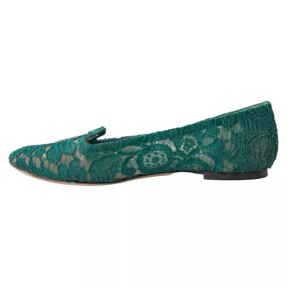 Dolce & Gabbana Green Taormina Lace Slip On Flats Shoes - SMARTMARTNZ