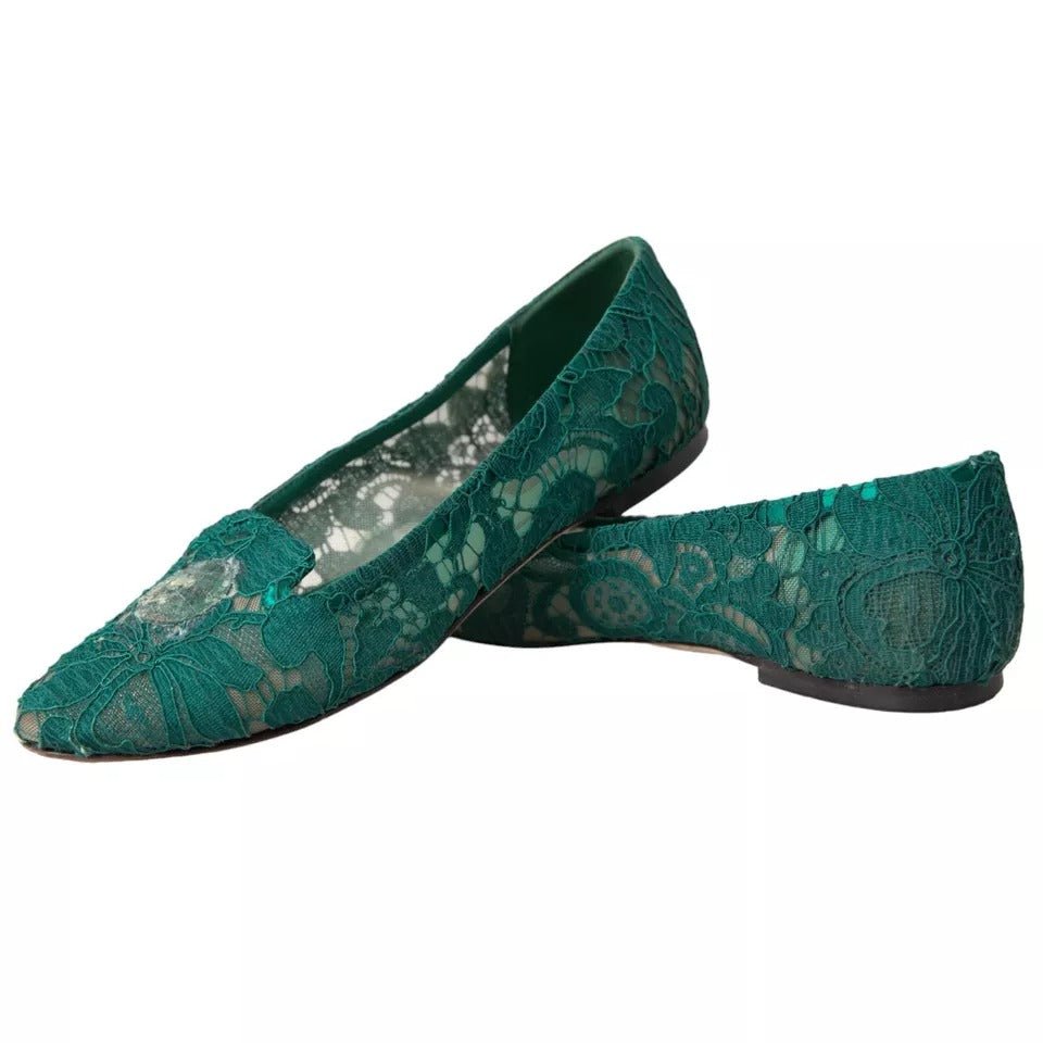Dolce & Gabbana Green Taormina Lace Slip On Flats Shoes - SMARTMARTNZ