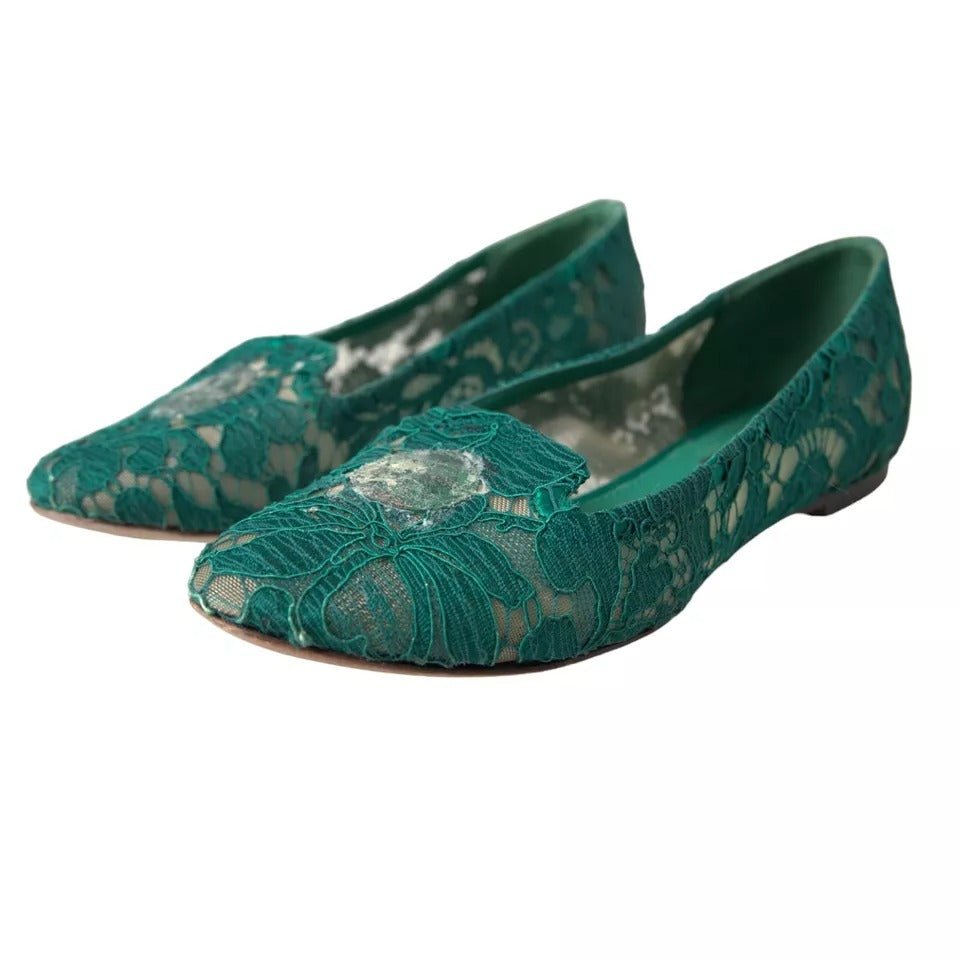 Dolce & Gabbana Green Taormina Lace Slip On Flats Shoes - SMARTMARTNZ