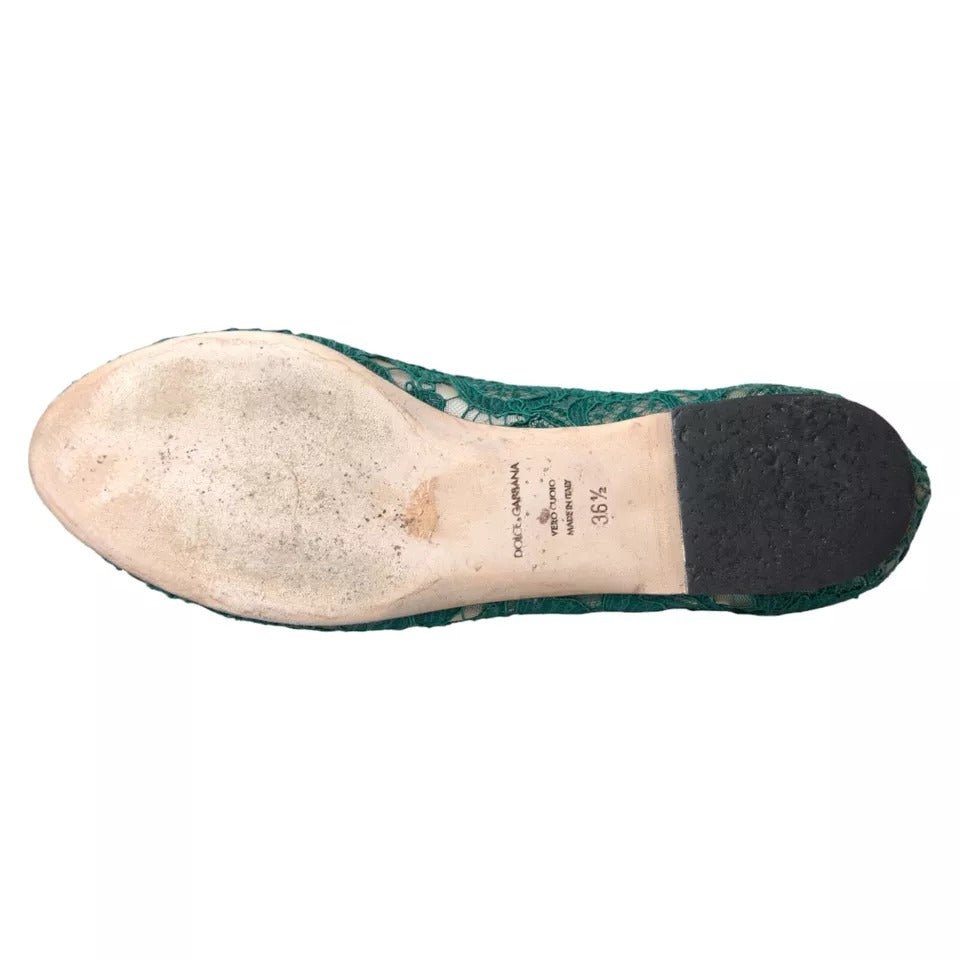 Dolce & Gabbana Green Taormina Lace Slip On Flats Shoes - SMARTMARTNZ