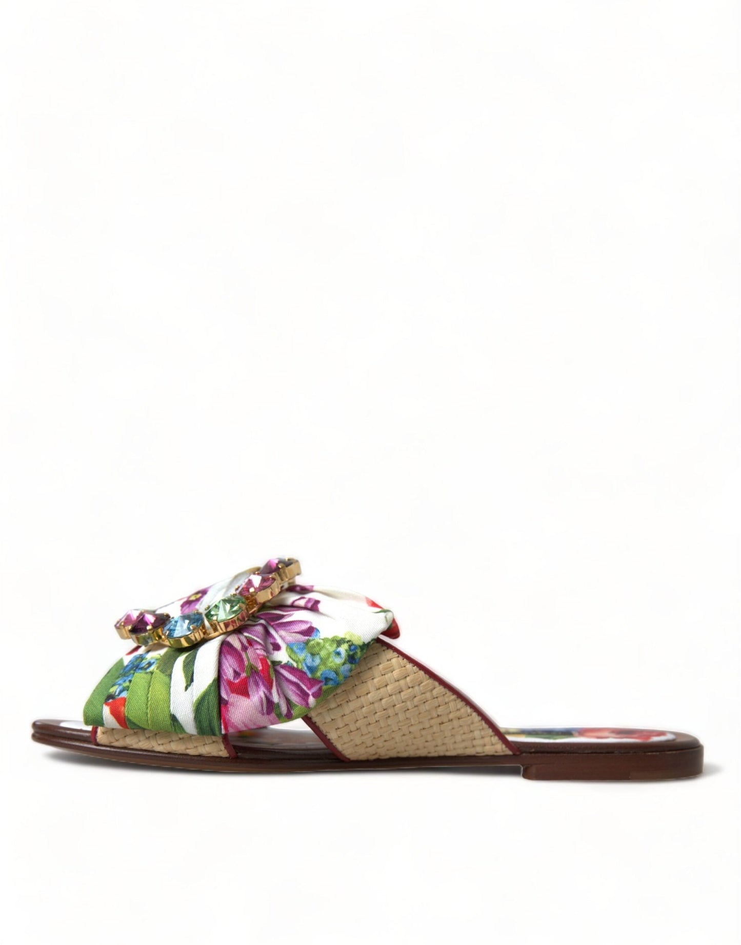 Dolce & Gabbana Multicolor Floral Flats Crystal Sandals Shoes - SMARTMARTNZ