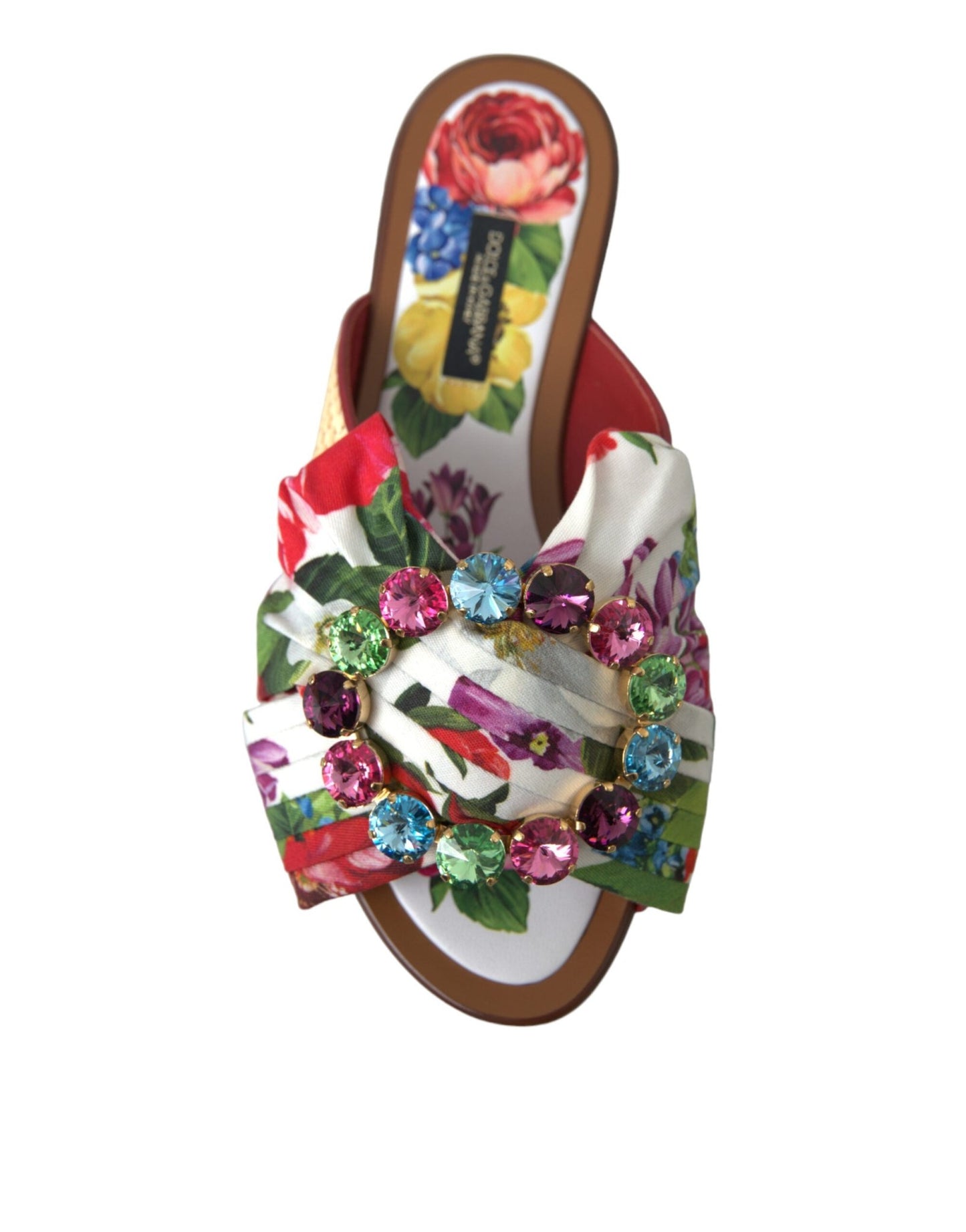 Dolce & Gabbana Multicolor Floral Flats Crystal Sandals Shoes - SMARTMARTNZ