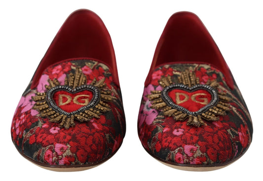 Dolce & Gabbana Multicolor Jacquard Sacred Heart Patch Slip On Shoes - SMARTMARTNZ