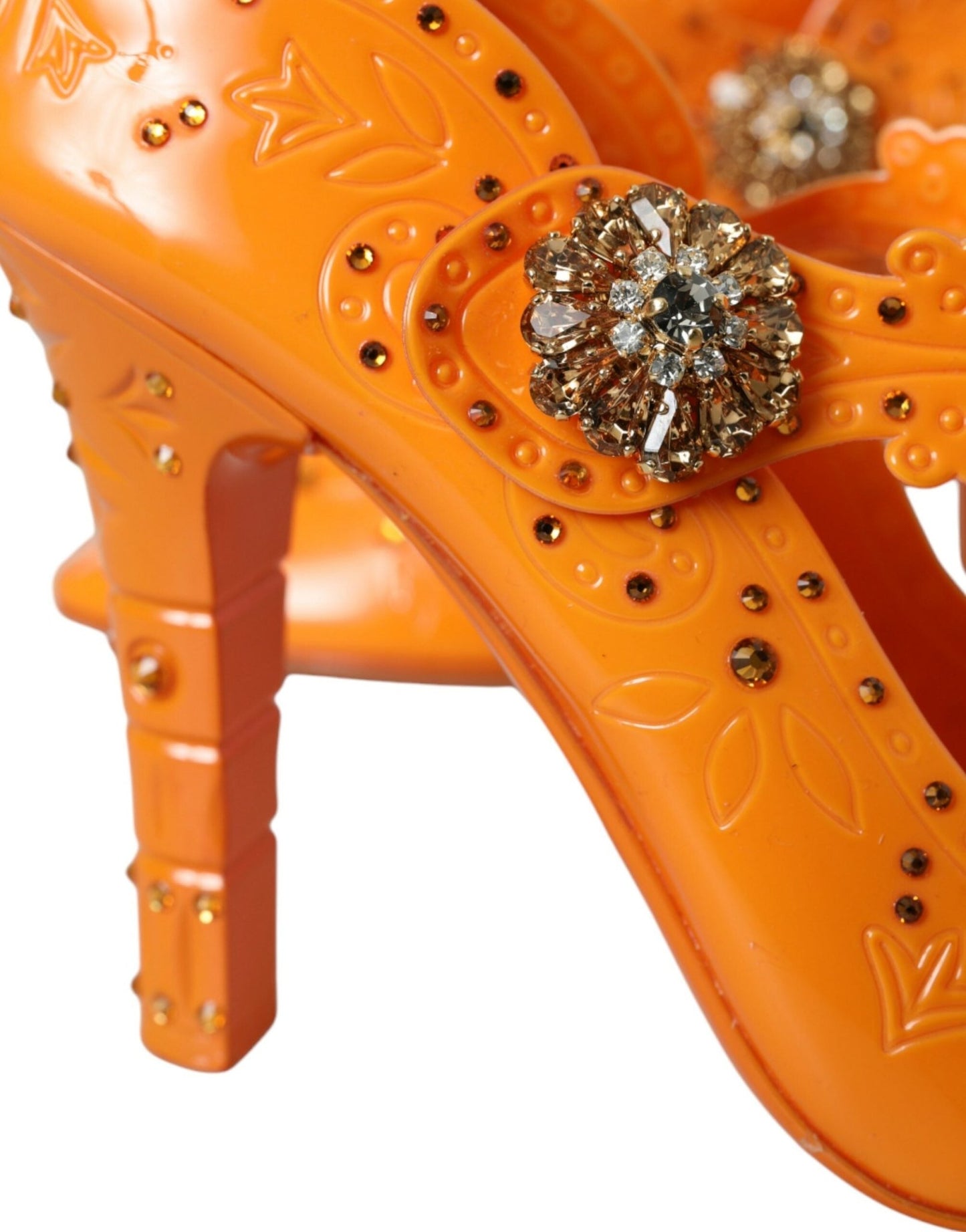 Dolce & Gabbana Orange CINDERELLA Floral Crystal Pumps Shoes - SMARTMARTNZ
