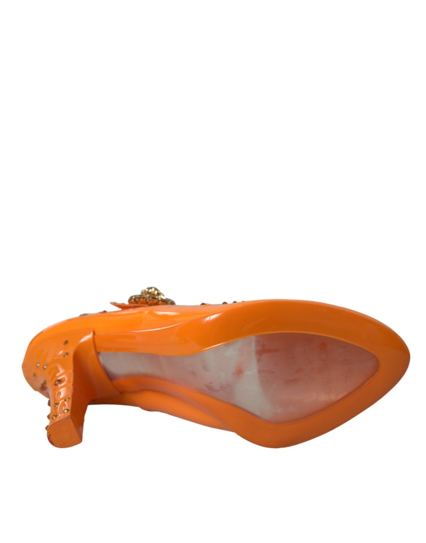 Dolce & Gabbana Orange CINDERELLA Floral Crystal Pumps Shoes - SMARTMARTNZ