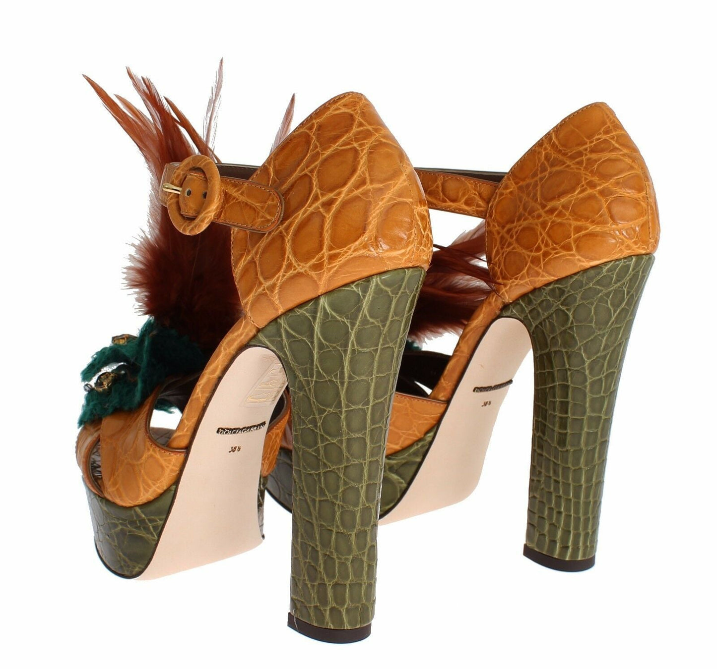 Dolce & Gabbana Orange Leather Crystal Platform Sandal Shoes - SMARTMARTNZ