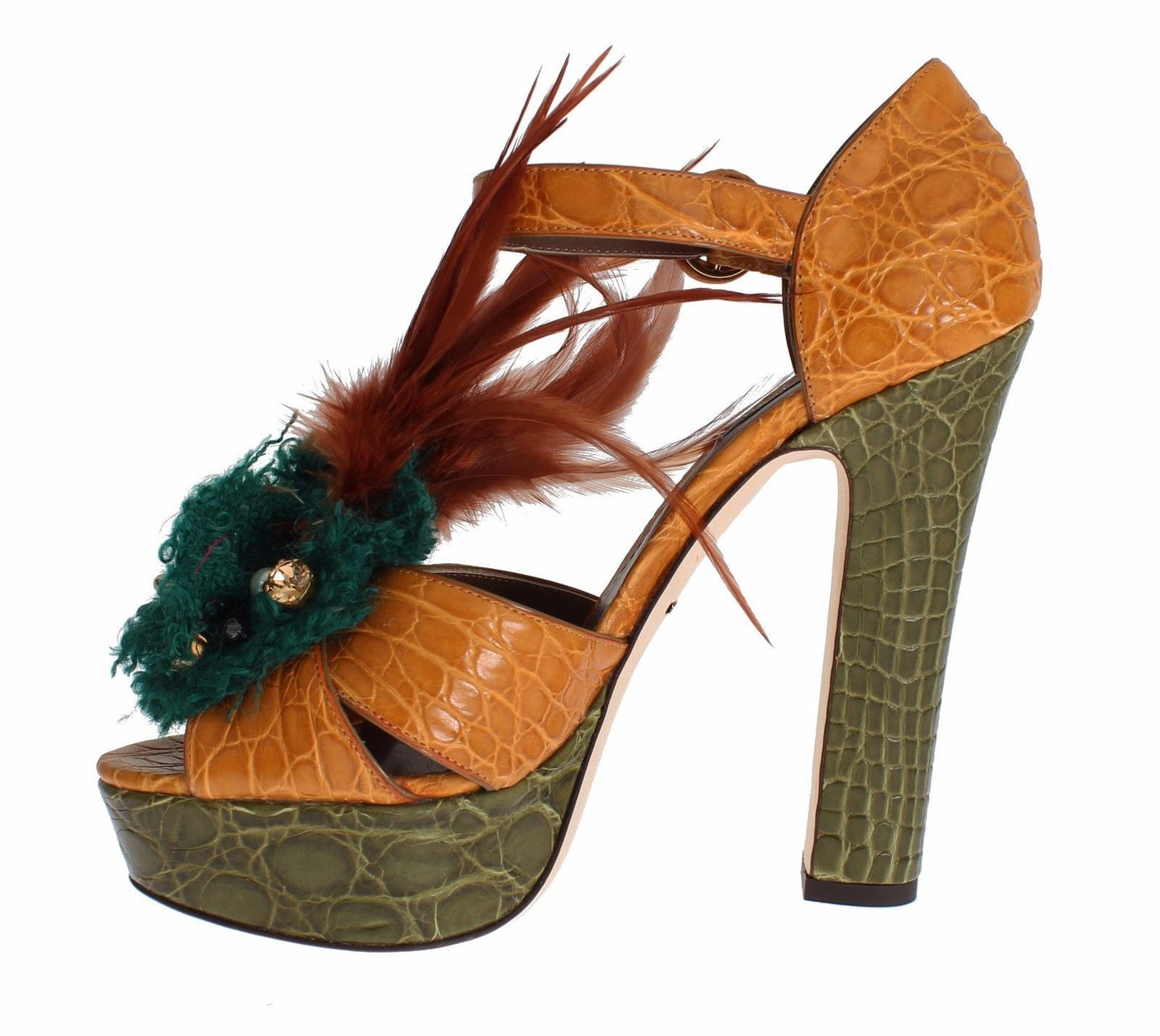 Dolce & Gabbana Orange Leather Crystal Platform Sandal Shoes - SMARTMARTNZ