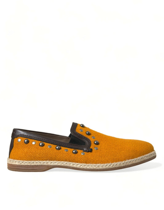 Dolce & Gabbana Orange Linen Leather Studded Loafers Shoes - SMARTMARTNZ