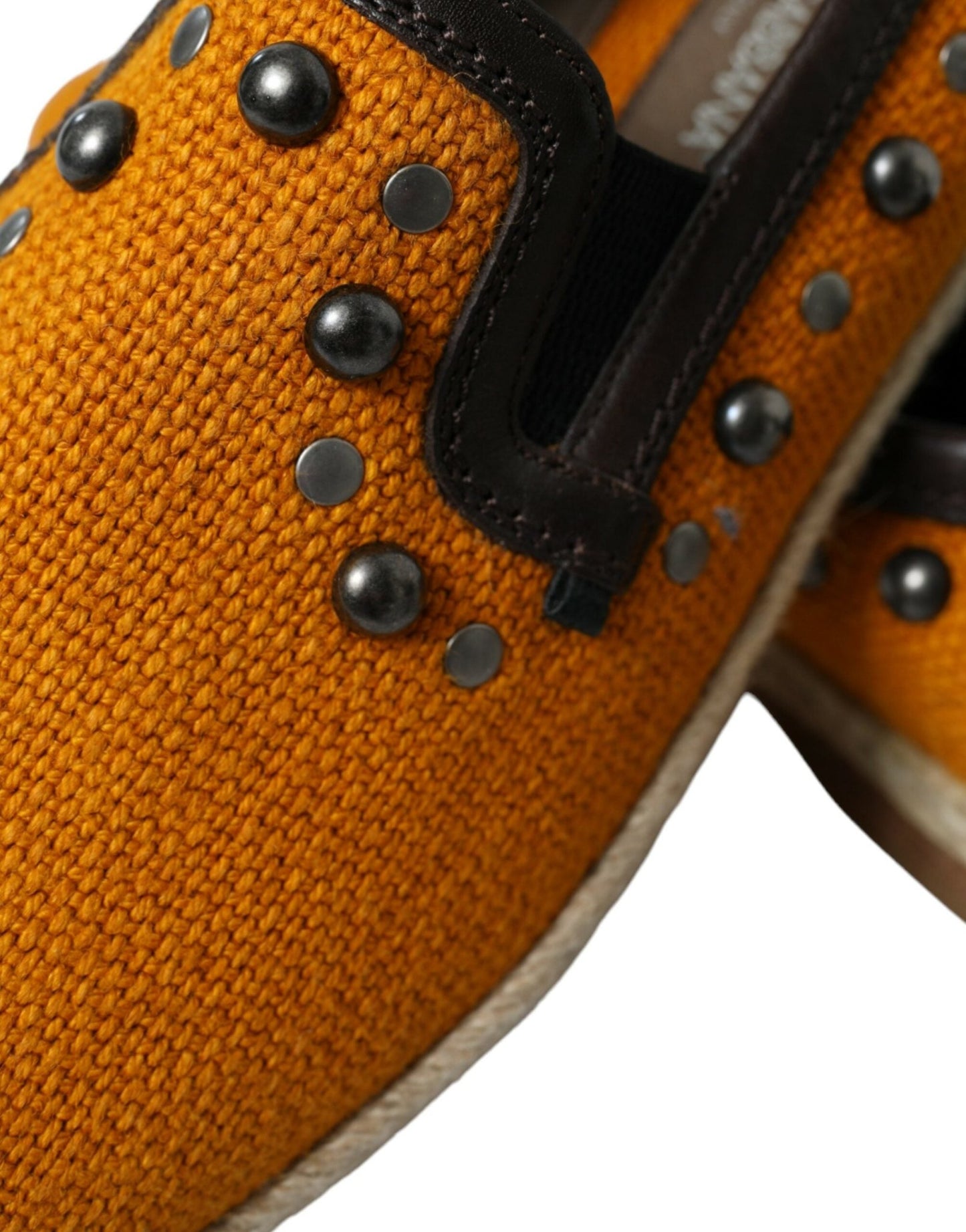 Dolce & Gabbana Orange Linen Leather Studded Loafers Shoes - SMARTMARTNZ