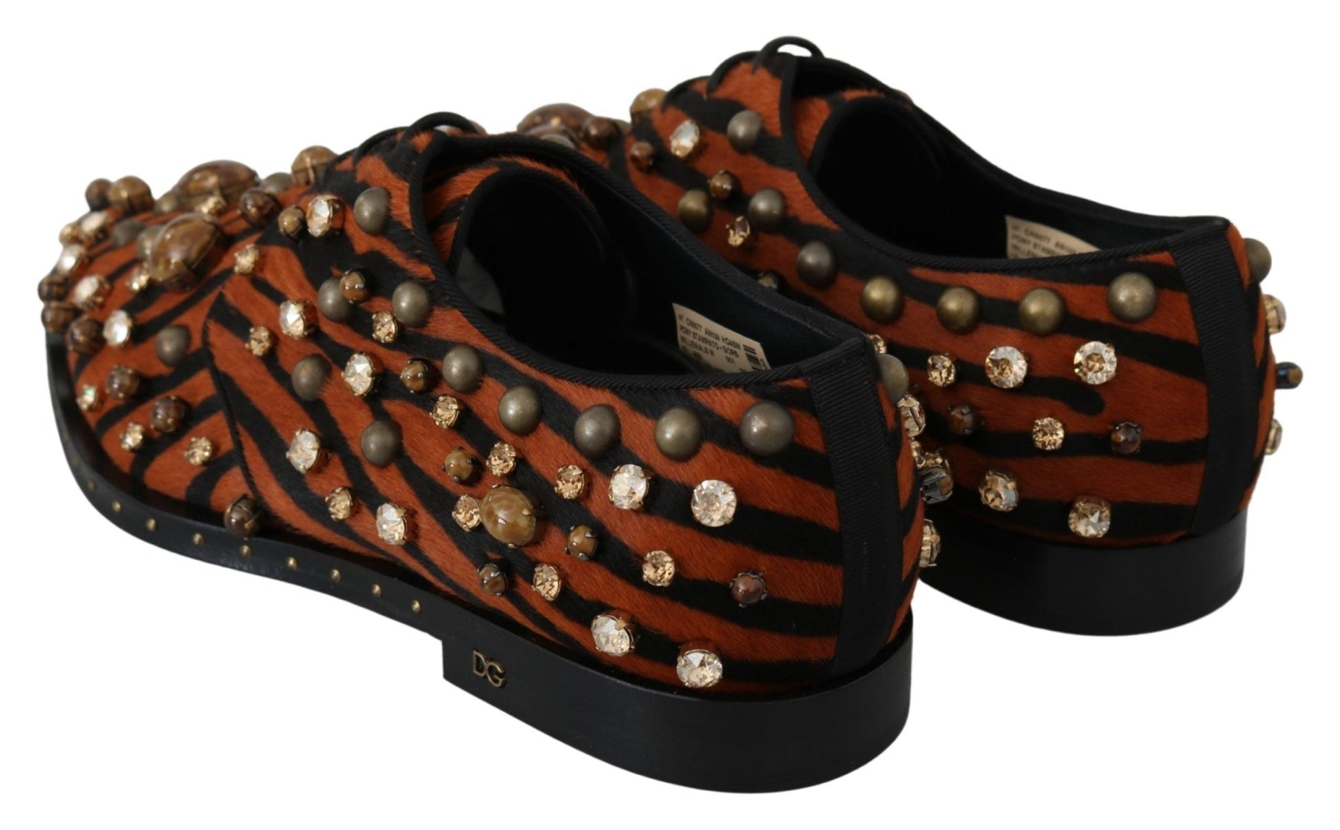 Dolce & Gabbana Orange Pony Hair Crystal Dress Broque Shoes - SMARTMARTNZ