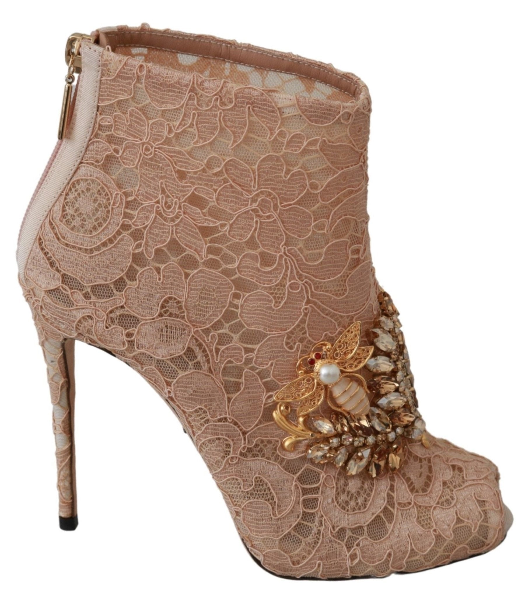 Dolce & Gabbana Pink Crystal Lace Booties Stilettos Shoes - SMARTMARTNZ